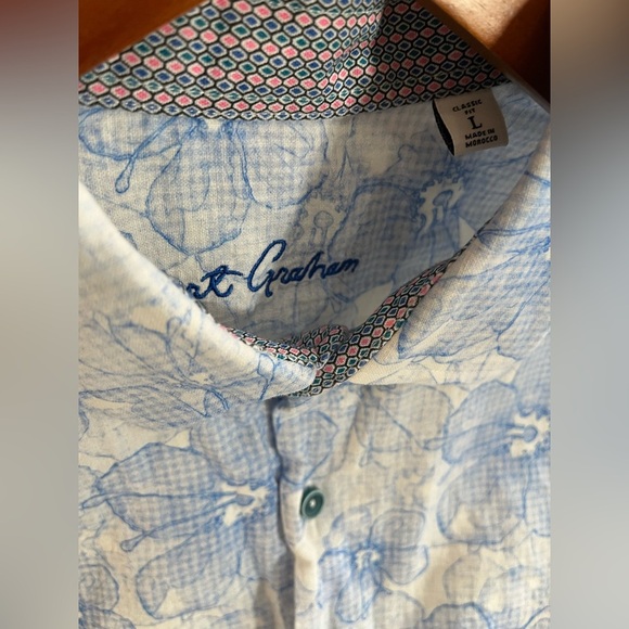 Robert Graham Men's Blue Floral Shirt Long Contrast Sleeve Linen Blend L - Picture 9 of 10
